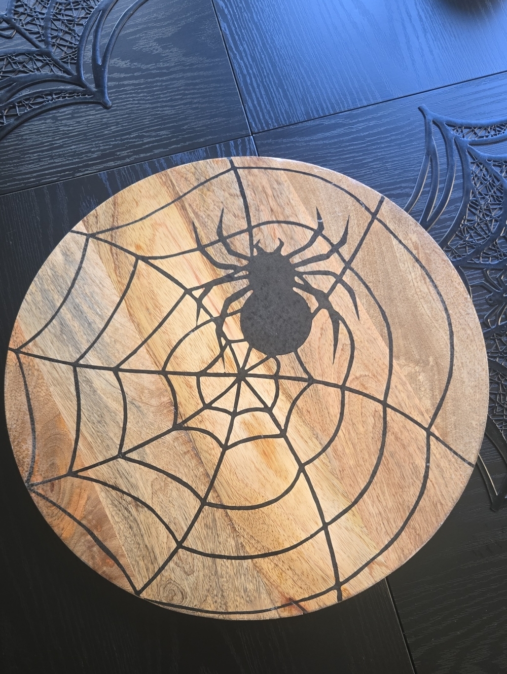Halloween Serving Board with Black Spider Web Design
